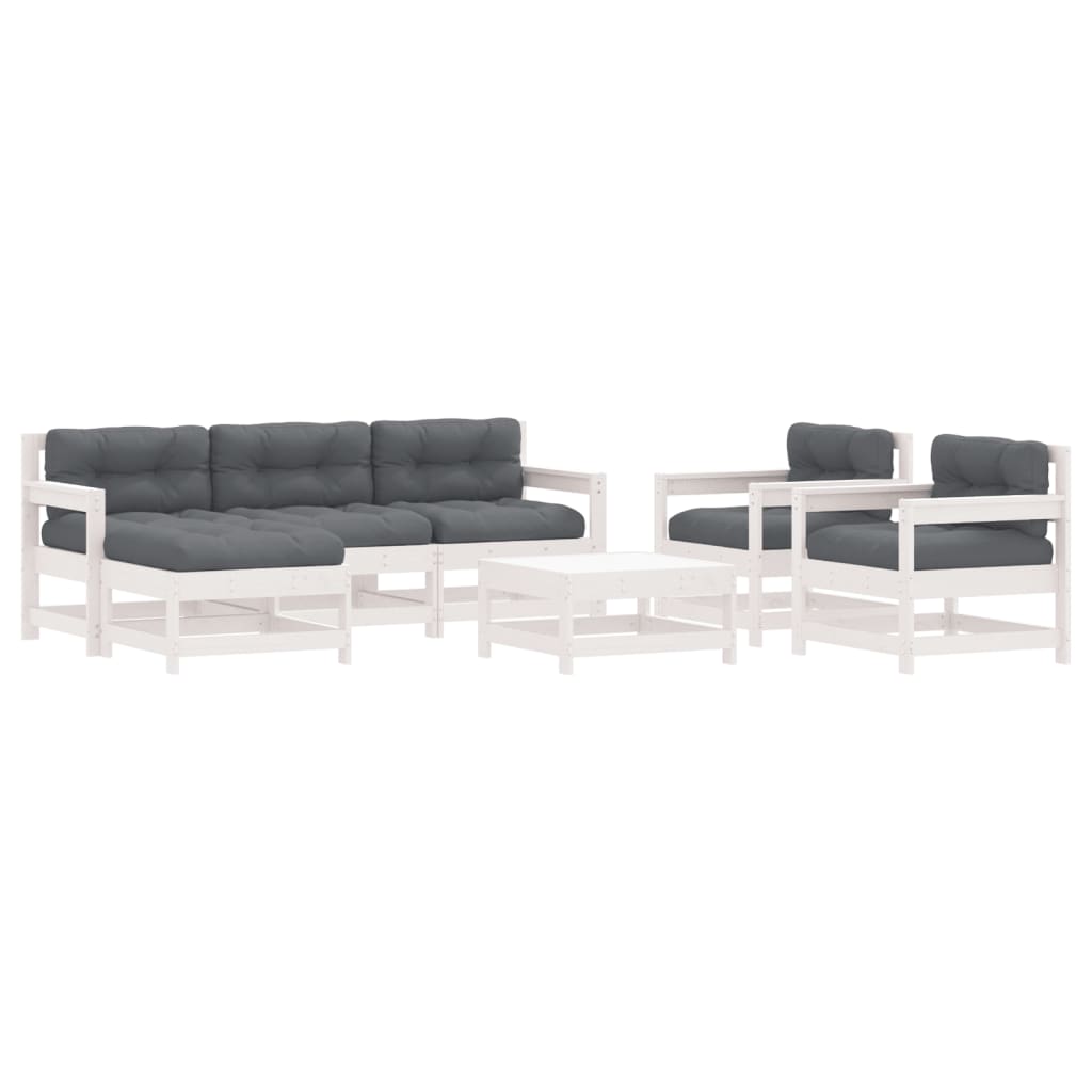 7-delige Loungeset met kussens massief hout wit is nu te koop bij PeponiXL, paradijselijk wonen!