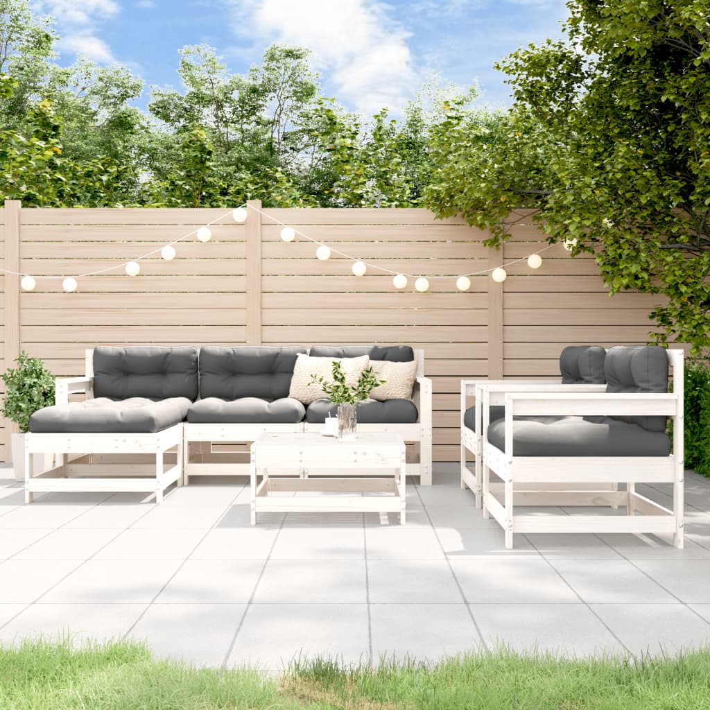 7-delige Loungeset met kussens massief hout wit is nu te koop bij PeponiXL, paradijselijk wonen!