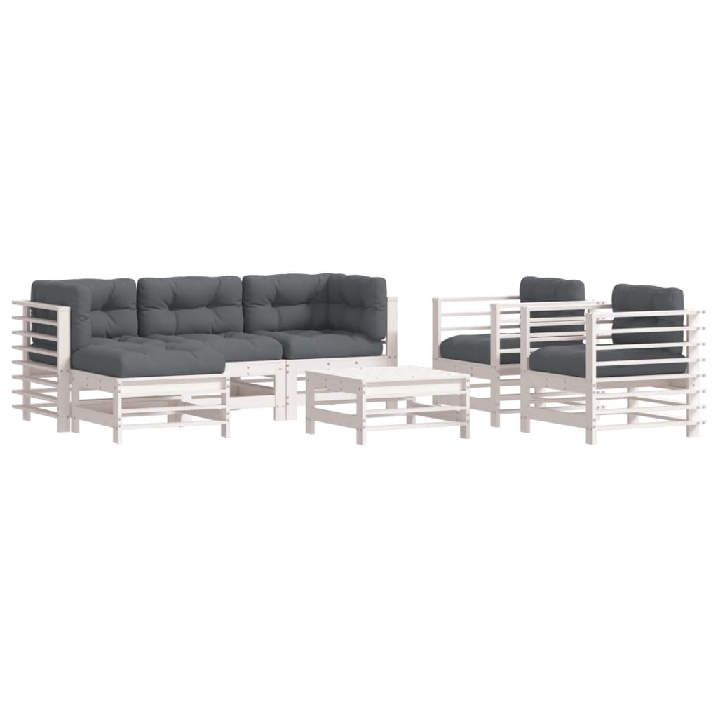 7-delige Loungeset met kussens massief hout wit is nu te koop bij PeponiXL, paradijselijk wonen!
