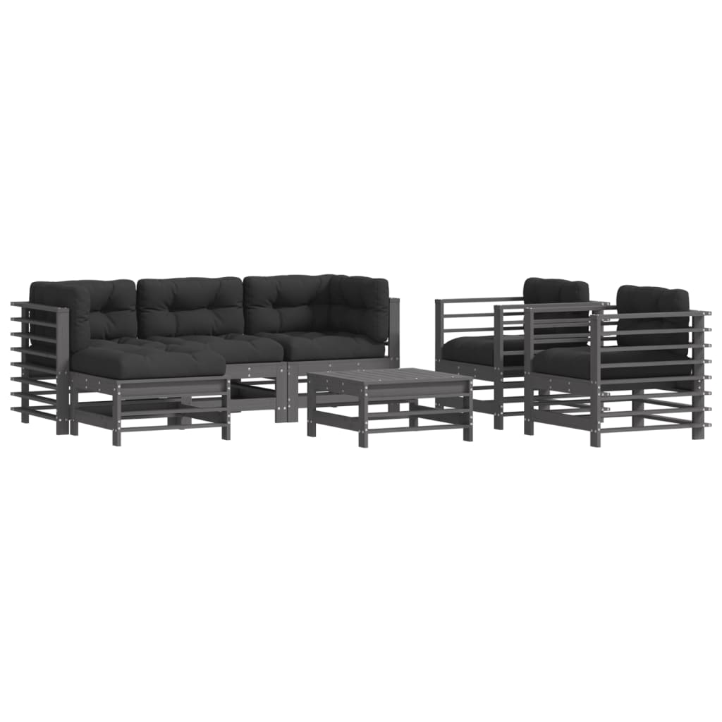 7-delige Loungeset met kussens massief hout grijs is nu te koop bij PeponiXL, paradijselijk wonen!