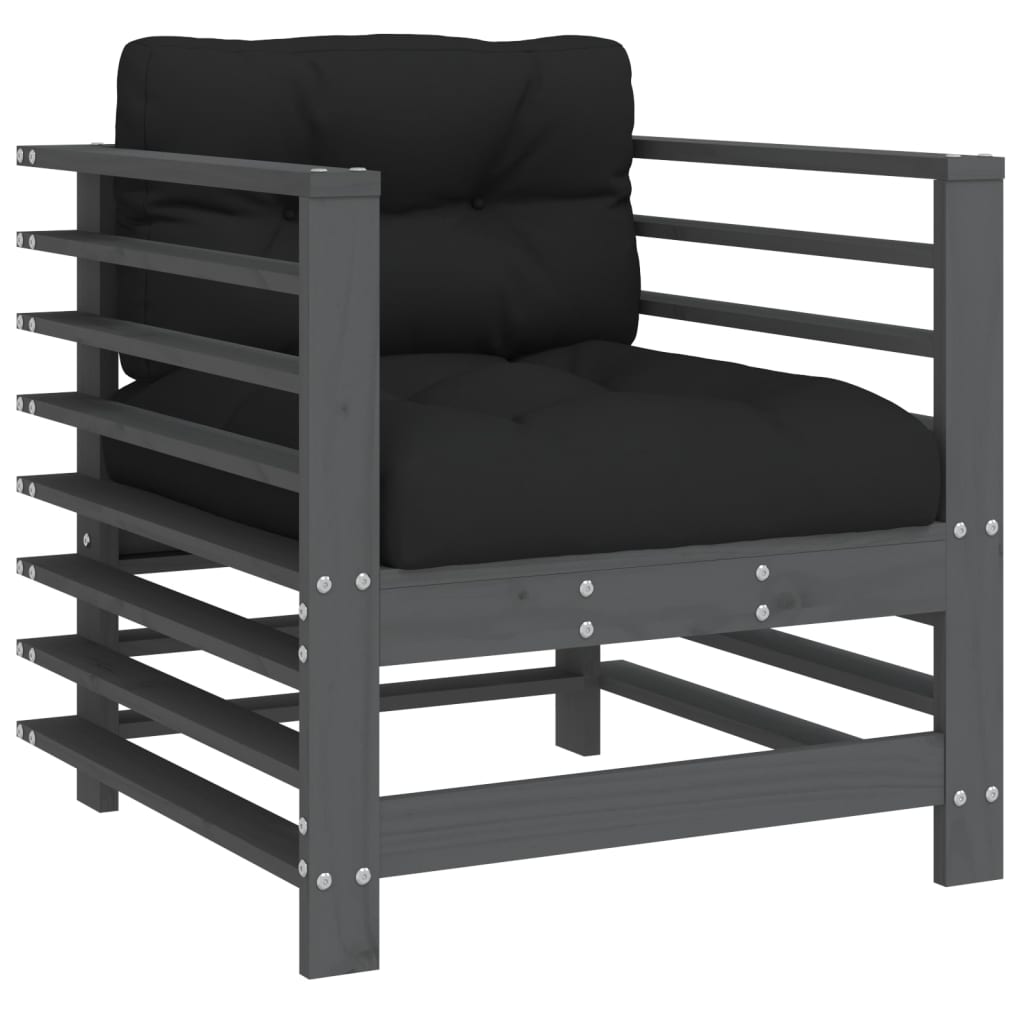 7-delige Loungeset met kussens massief hout grijs is nu te koop bij PeponiXL, paradijselijk wonen!