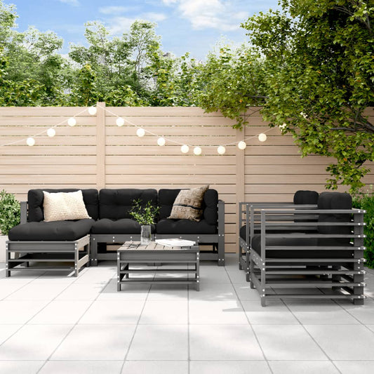 7-delige Loungeset met kussens massief hout grijs is nu te koop bij PeponiXL, paradijselijk wonen!