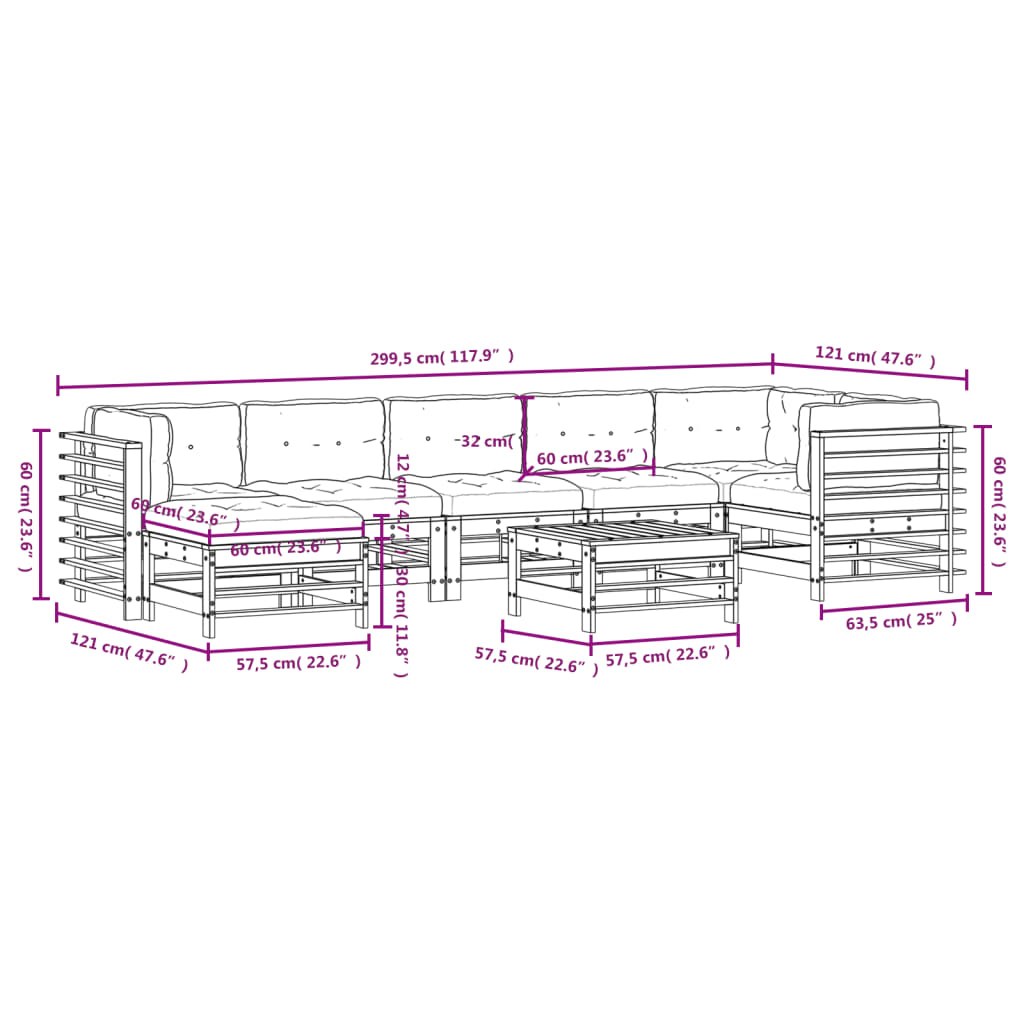8-delige Loungeset met kussens massief hout grijs is nu te koop bij PeponiXL, paradijselijk wonen!