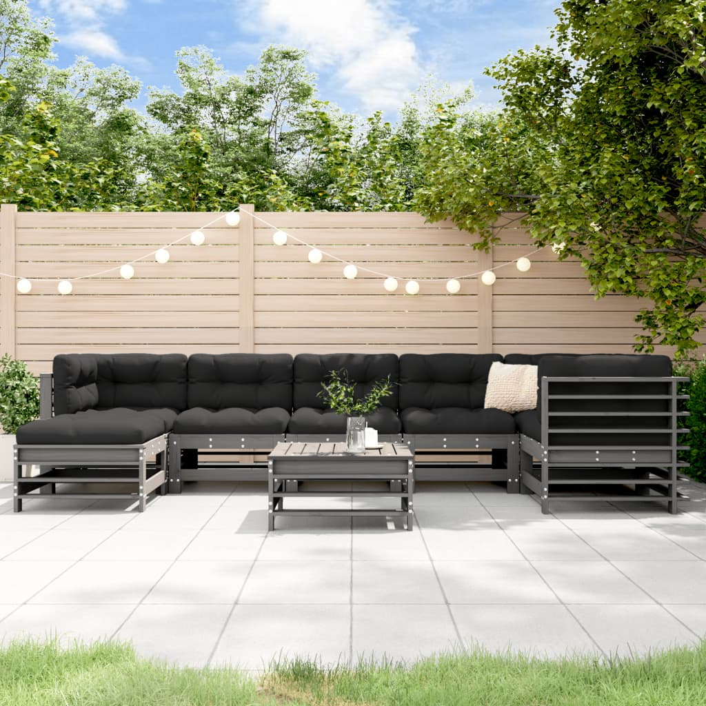 8-delige Loungeset met kussens massief hout grijs is nu te koop bij PeponiXL, paradijselijk wonen!