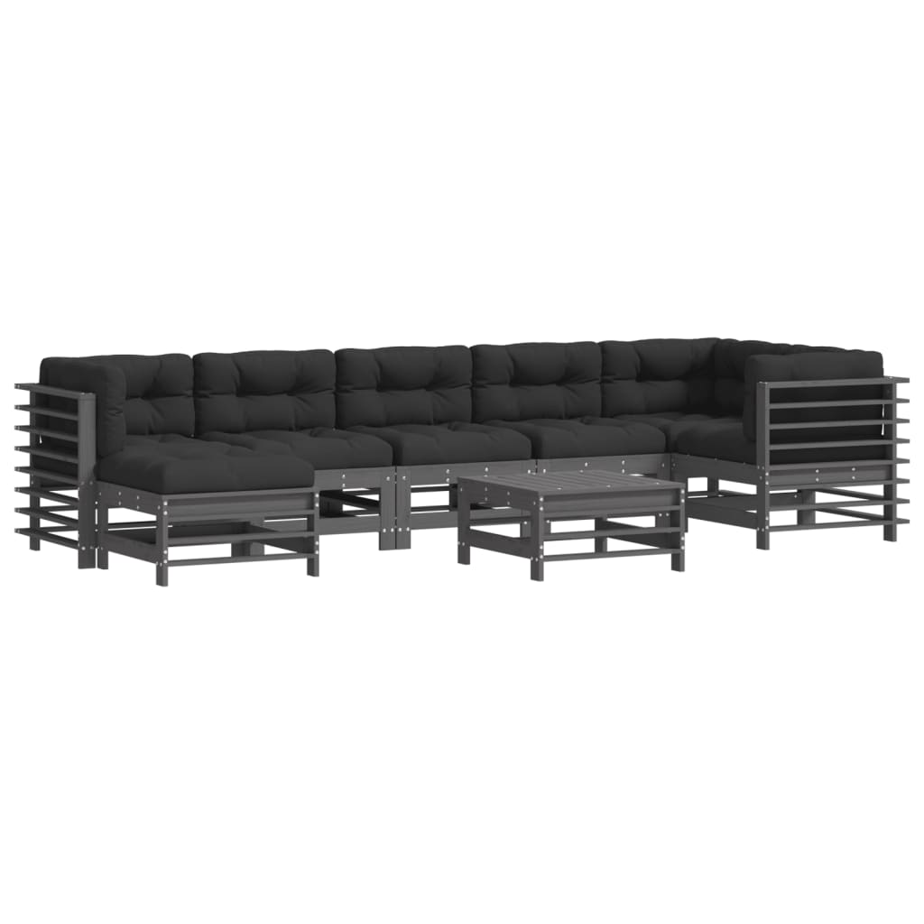 8-delige Loungeset met kussens massief hout grijs is nu te koop bij PeponiXL, paradijselijk wonen!