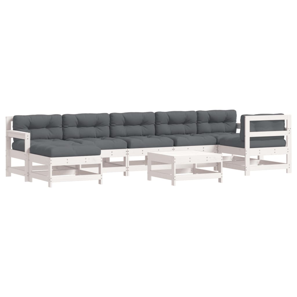 8-delige Loungeset met kussens massief hout wit is nu te koop bij PeponiXL, paradijselijk wonen!