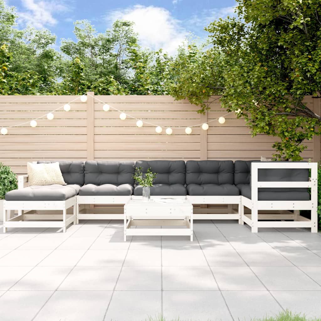 8-delige Loungeset met kussens massief hout wit is nu te koop bij PeponiXL, paradijselijk wonen!