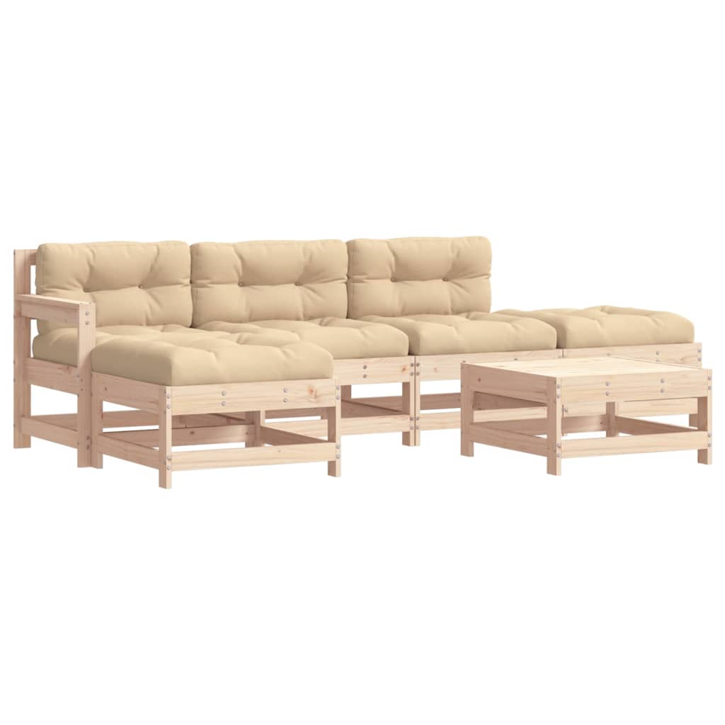 6-delige Loungeset met kussens massief hout is nu te koop bij PeponiXL, paradijselijk wonen!