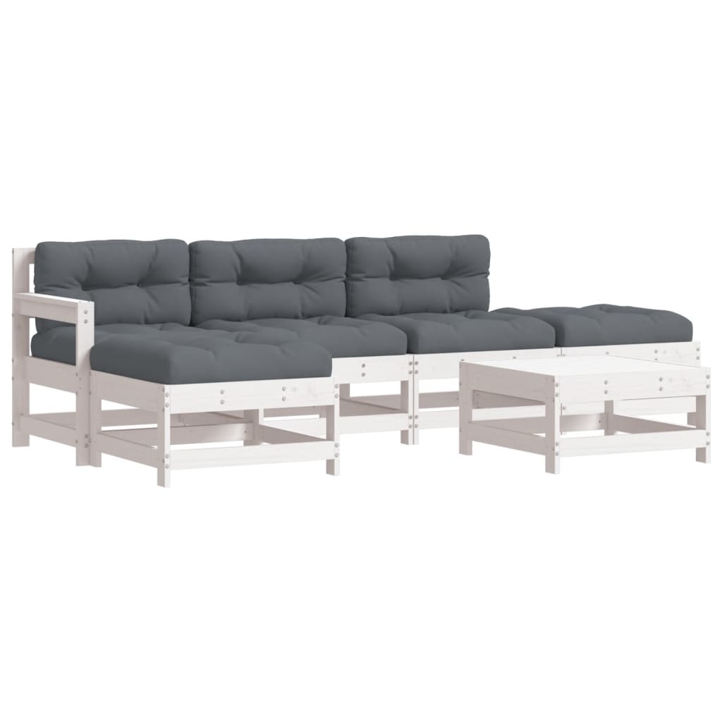 6-delige Loungeset met kussens massief hout wit is nu te koop bij PeponiXL, paradijselijk wonen!