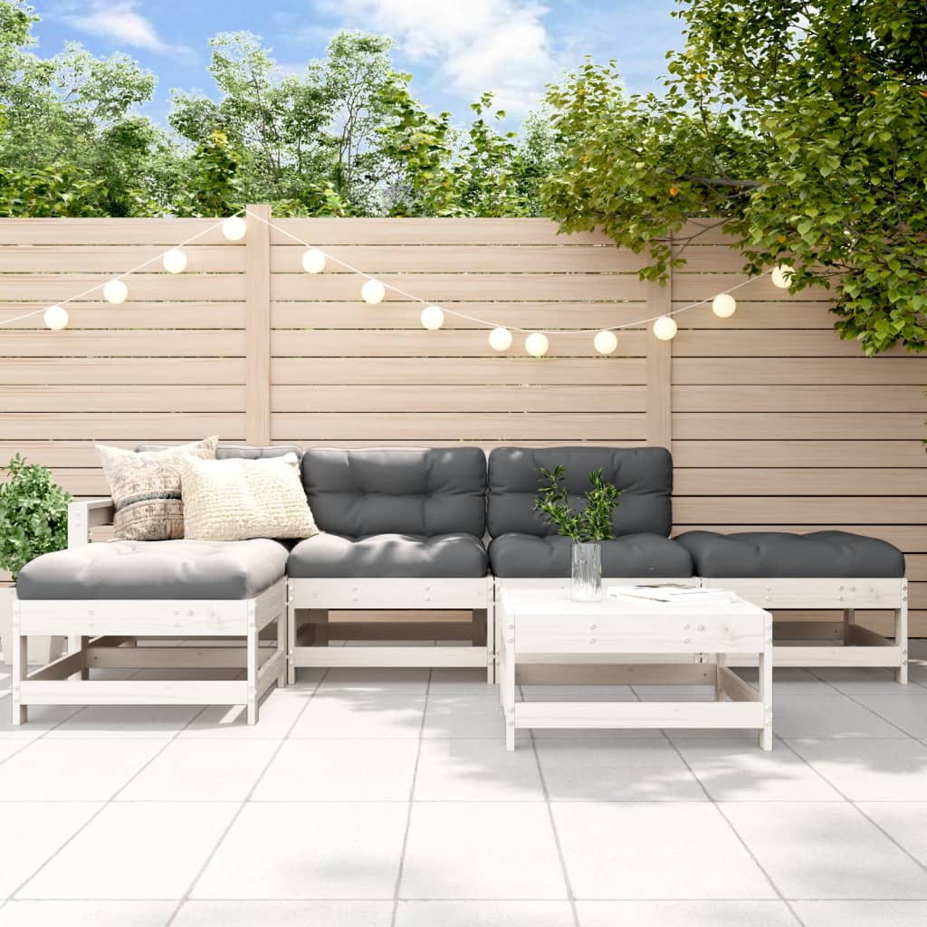 6-delige Loungeset met kussens massief hout wit is nu te koop bij PeponiXL, paradijselijk wonen!