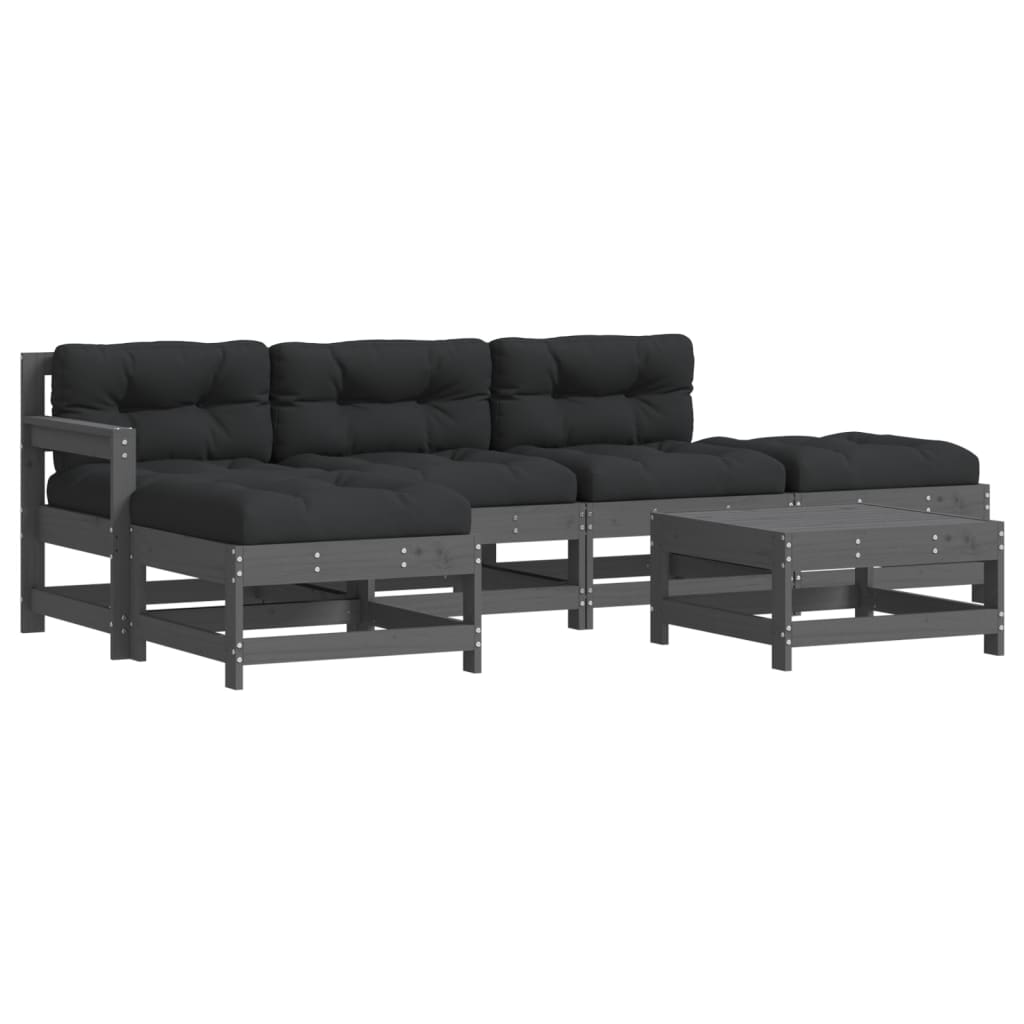 6-delige Loungeset met kussens massief hout grijs is nu te koop bij PeponiXL, paradijselijk wonen!