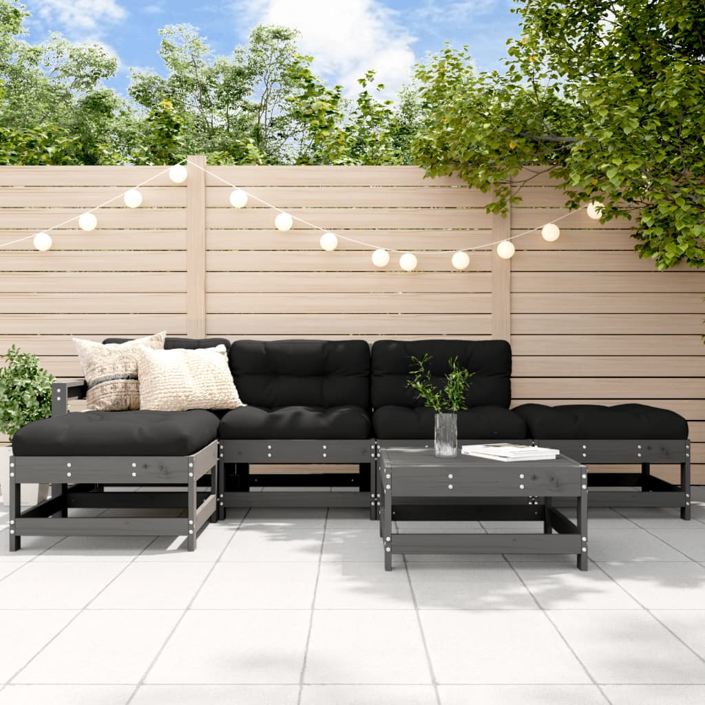 6-delige Loungeset met kussens massief hout grijs is nu te koop bij PeponiXL, paradijselijk wonen!