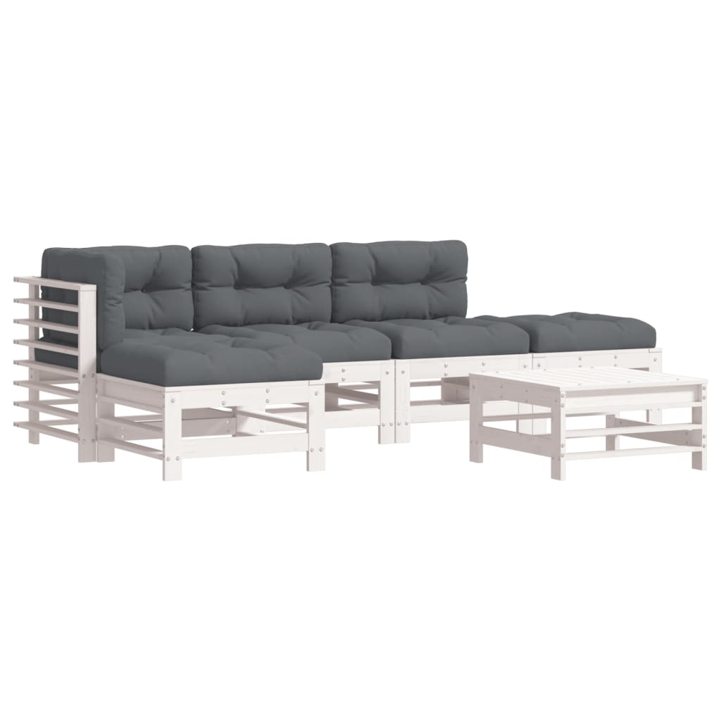 6-delige Loungeset met kussens massief hout wit is nu te koop bij PeponiXL, paradijselijk wonen!