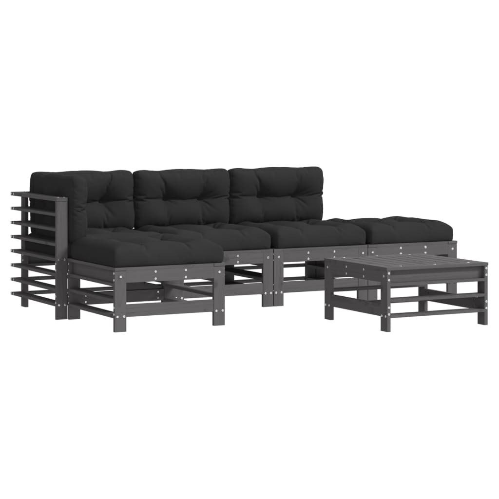 6-delige Loungeset met kussens massief hout grijs is nu te koop bij PeponiXL, paradijselijk wonen!