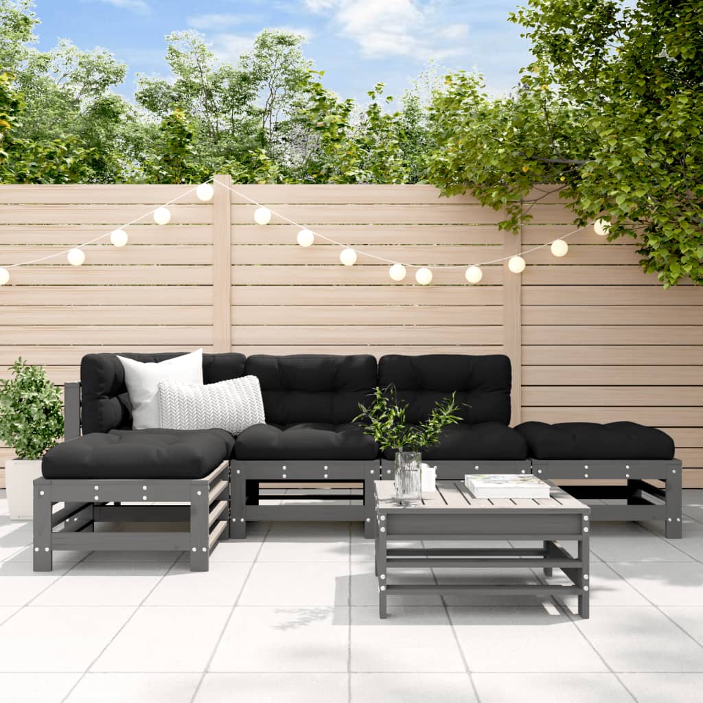 6-delige Loungeset met kussens massief hout grijs is nu te koop bij PeponiXL, paradijselijk wonen!