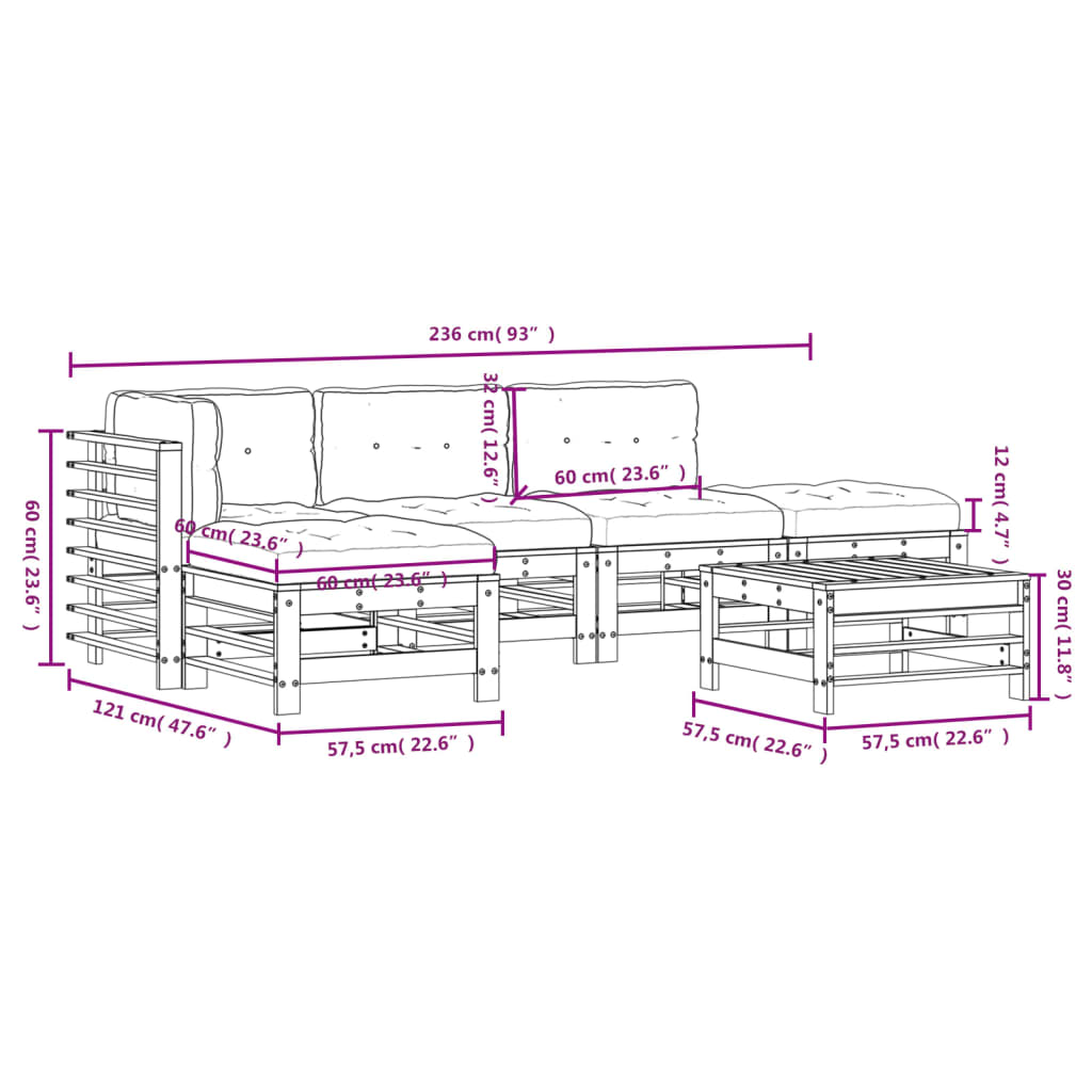 6-delige Loungeset met kussens geïmpregneerd grenenhout is nu te koop bij PeponiXL, paradijselijk wonen!