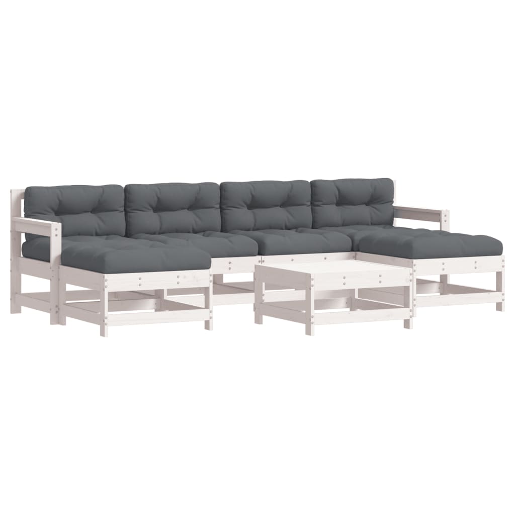 7-delige Loungeset met kussens massief hout wit is nu te koop bij PeponiXL, paradijselijk wonen!