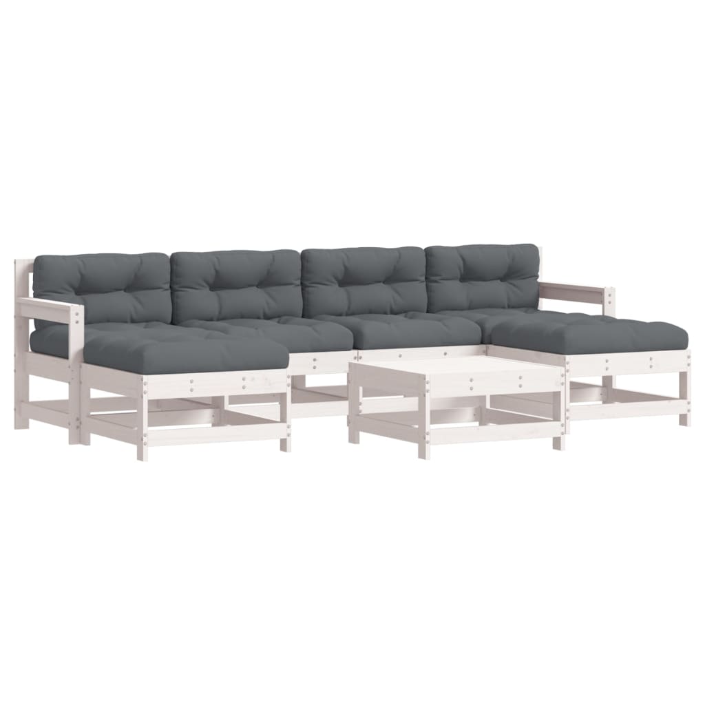 7-delige Loungeset met kussens massief hout wit is nu te koop bij PeponiXL, paradijselijk wonen!