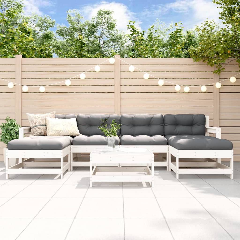 7-delige Loungeset met kussens massief hout wit is nu te koop bij PeponiXL, paradijselijk wonen!
