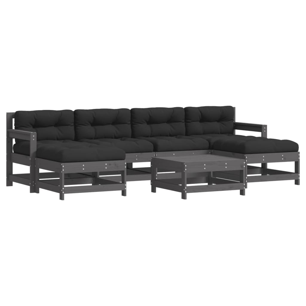 7-delige Loungeset met kussens massief hout grijs is nu te koop bij PeponiXL, paradijselijk wonen!