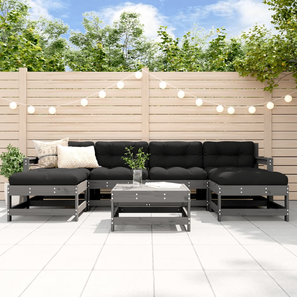 7-delige Loungeset met kussens massief hout grijs is nu te koop bij PeponiXL, paradijselijk wonen!