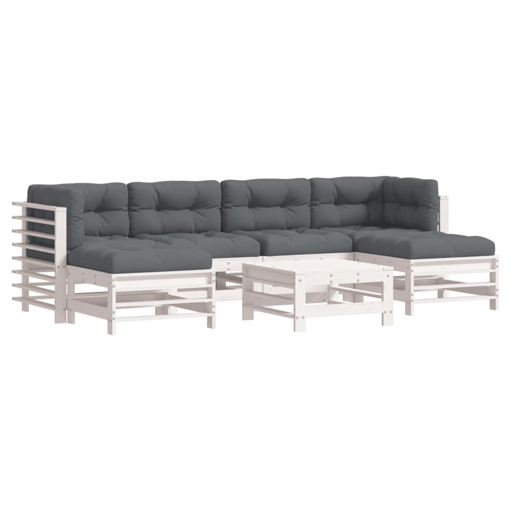 7-delige Loungeset met kussens massief hout wit is nu te koop bij PeponiXL, paradijselijk wonen!