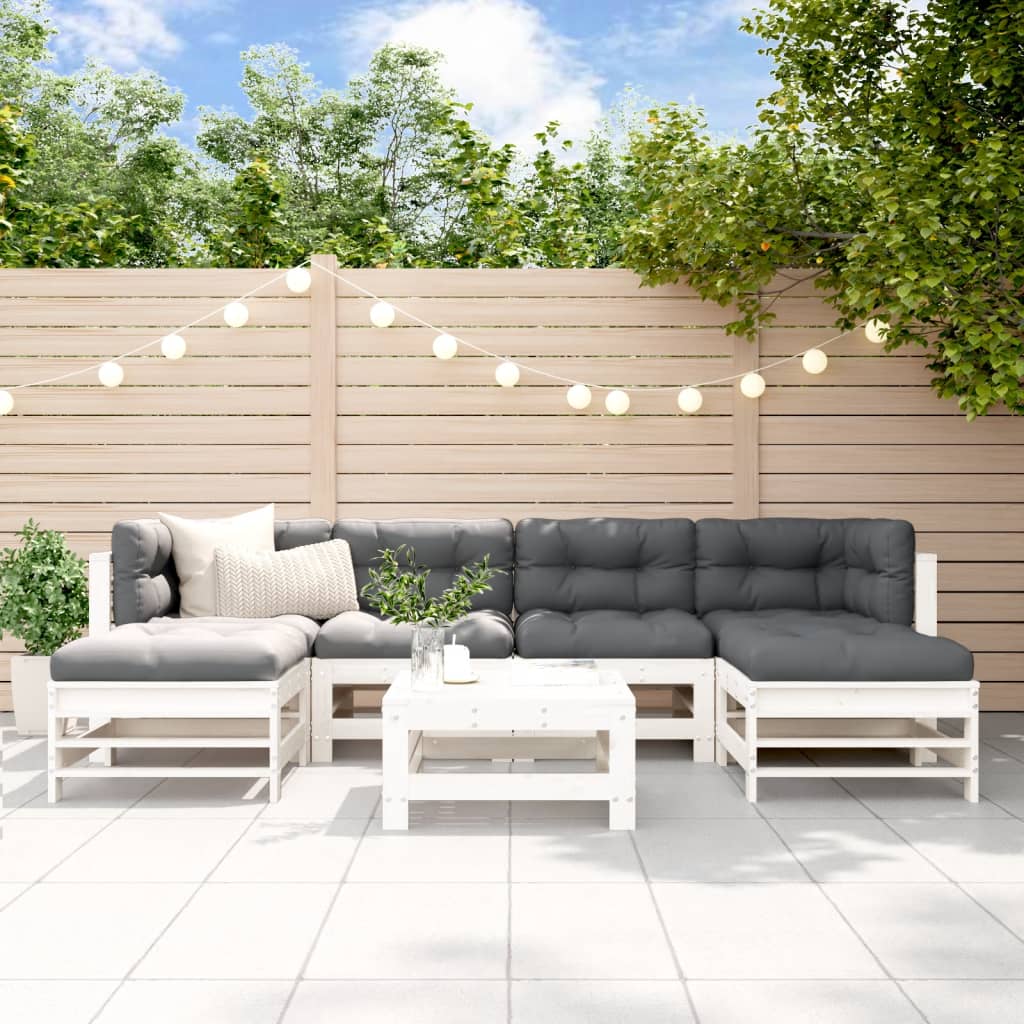 7-delige Loungeset met kussens massief hout wit is nu te koop bij PeponiXL, paradijselijk wonen!