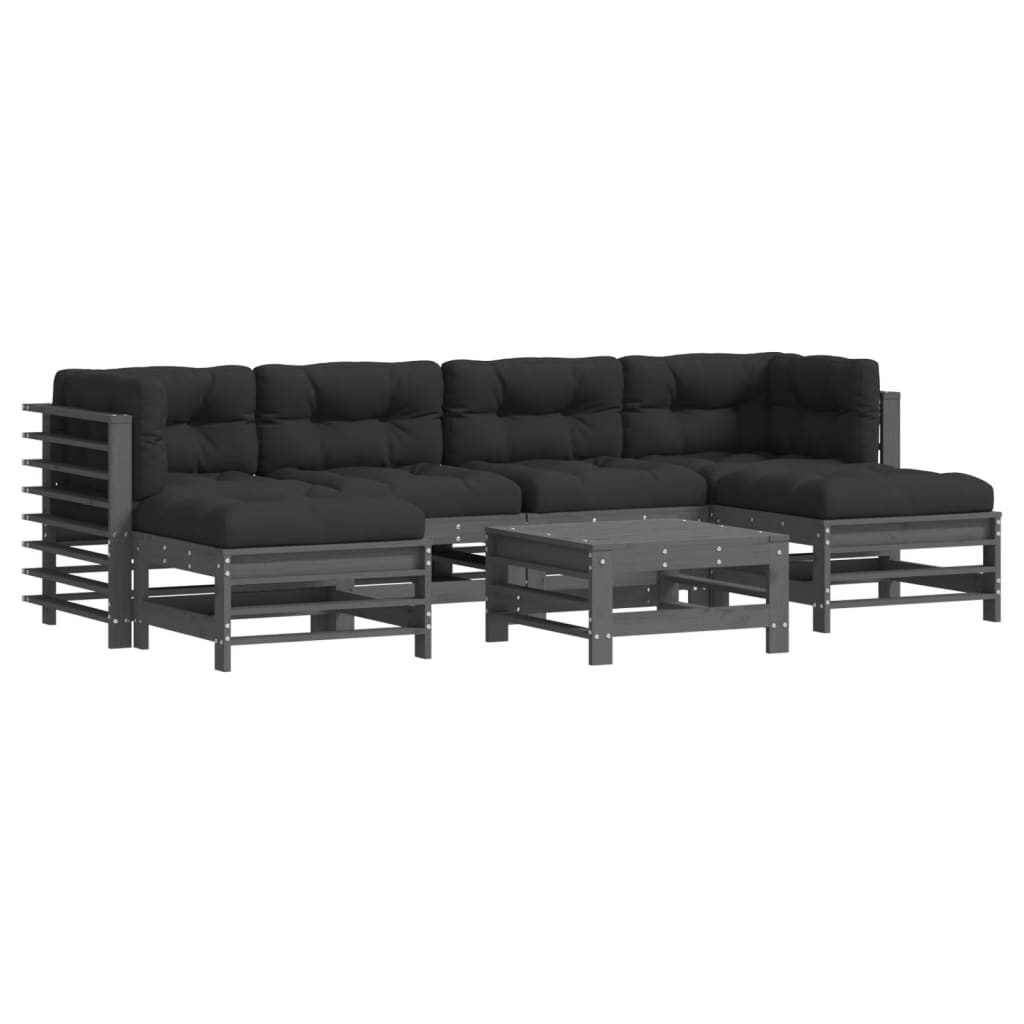 7-delige Loungeset met kussens massief hout grijs is nu te koop bij PeponiXL, paradijselijk wonen!