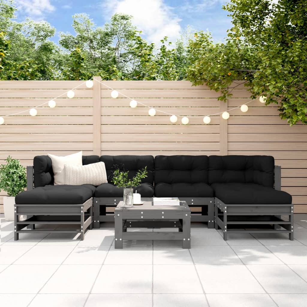 7-delige Loungeset met kussens massief hout grijs is nu te koop bij PeponiXL, paradijselijk wonen!