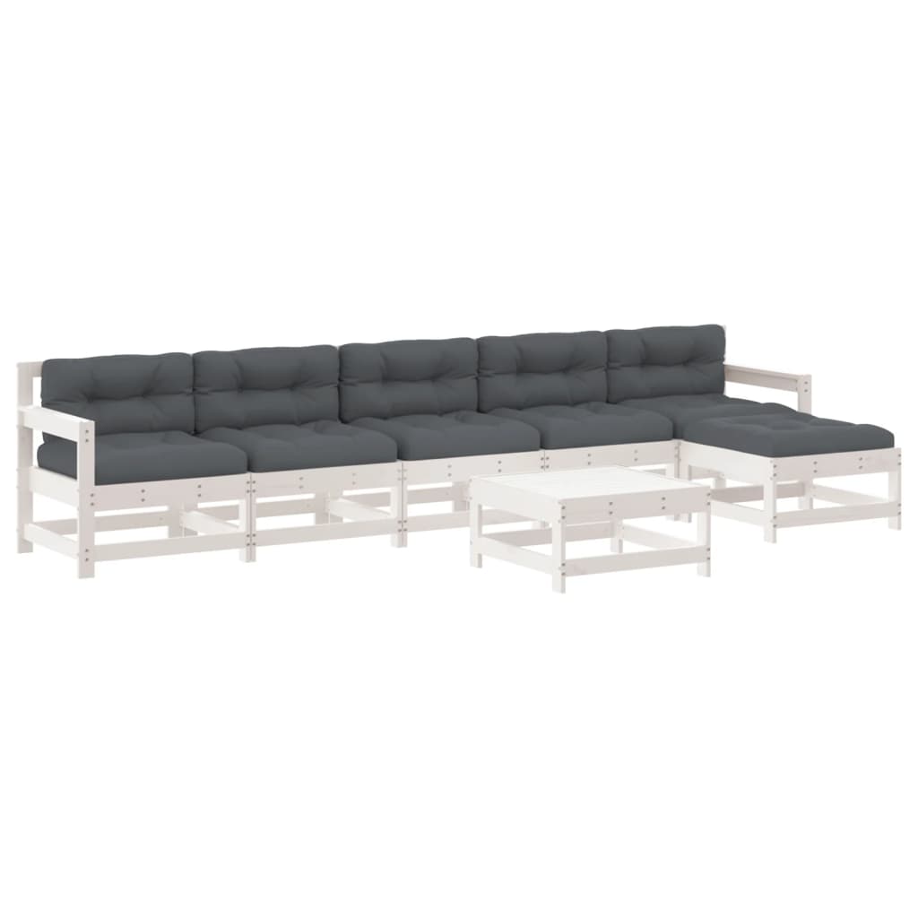 7-delige Loungeset met kussens massief hout wit is nu te koop bij PeponiXL, paradijselijk wonen!