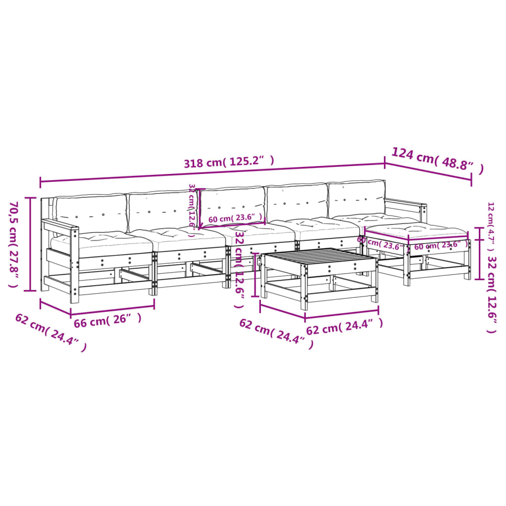 7-delige Loungeset met kussens massief hout wit is nu te koop bij PeponiXL, paradijselijk wonen!