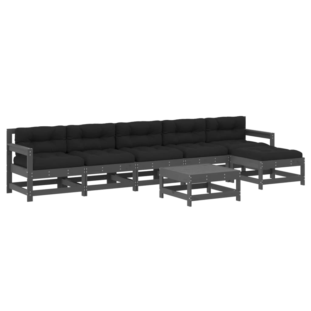 7-delige Loungeset met kussens massief hout grijs is nu te koop bij PeponiXL, paradijselijk wonen!