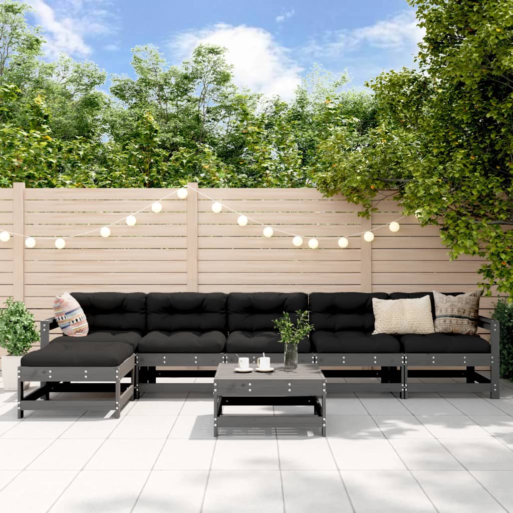 7-delige Loungeset met kussens massief hout grijs is nu te koop bij PeponiXL, paradijselijk wonen!