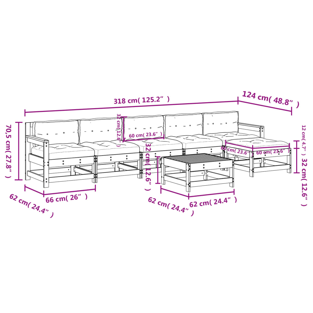 7-delige Loungeset met kussens massief douglashout is nu te koop bij PeponiXL, paradijselijk wonen!