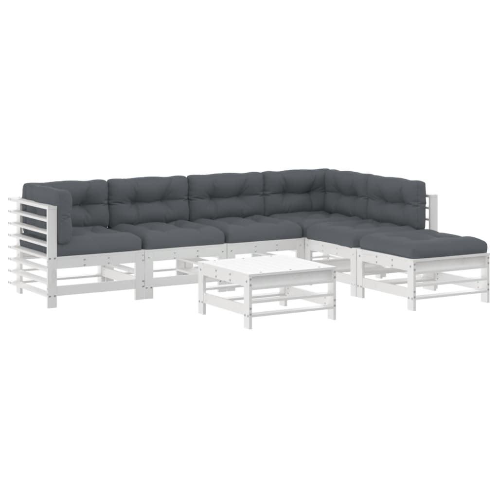 7-delige Loungeset met kussens massief hout wit is nu te koop bij PeponiXL, paradijselijk wonen!