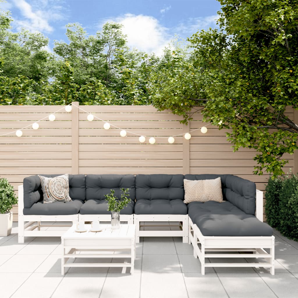 7-delige Loungeset met kussens massief hout wit is nu te koop bij PeponiXL, paradijselijk wonen!