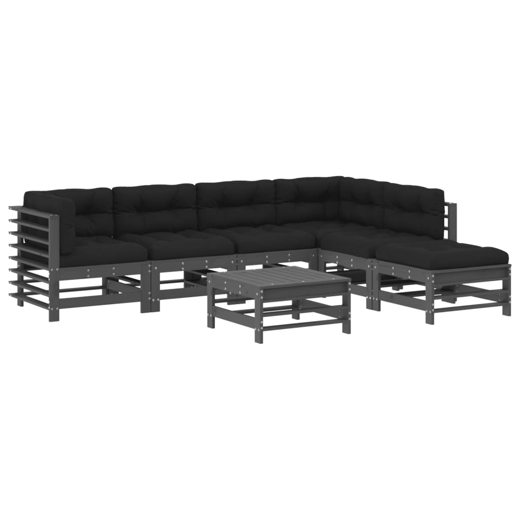 7-delige Loungeset met kussens massief hout grijs is nu te koop bij PeponiXL, paradijselijk wonen!