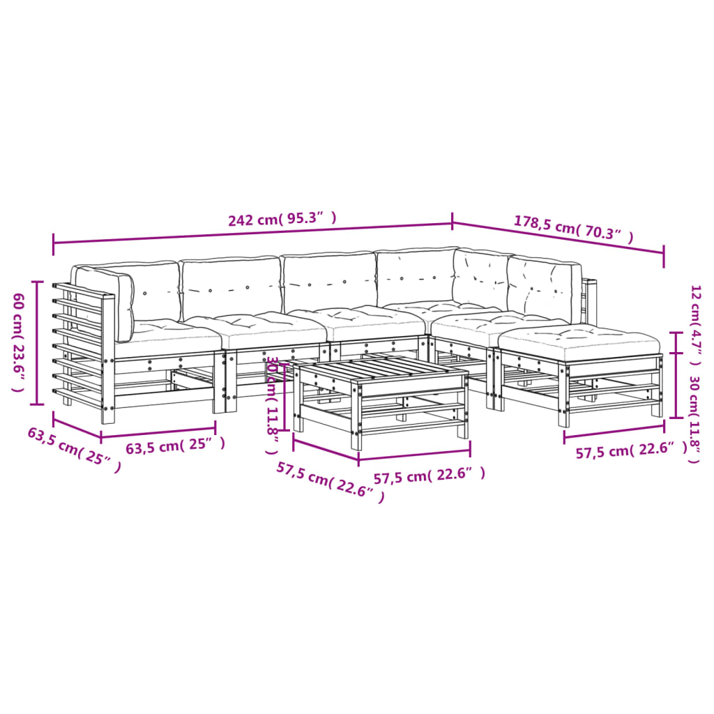 7-delige Loungeset met kussens massief hout grijs is nu te koop bij PeponiXL, paradijselijk wonen!