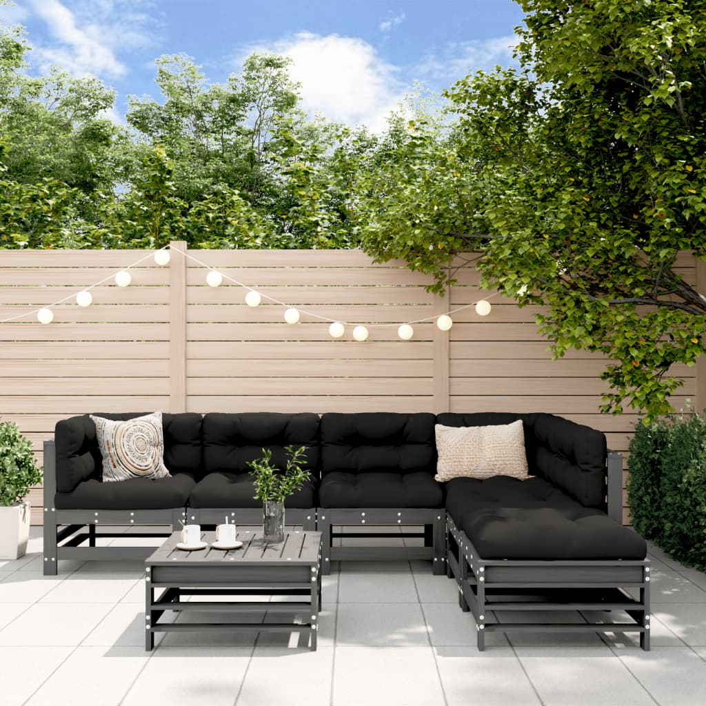 7-delige Loungeset met kussens massief hout grijs is nu te koop bij PeponiXL, paradijselijk wonen!