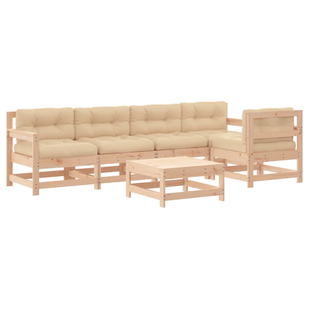 6-delige Loungeset met kussens massief hout is nu te koop bij PeponiXL, paradijselijk wonen!