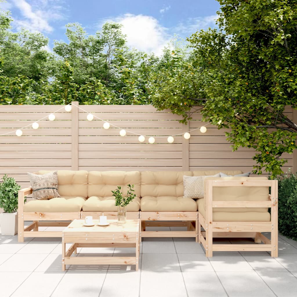 6-delige Loungeset met kussens massief hout is nu te koop bij PeponiXL, paradijselijk wonen!