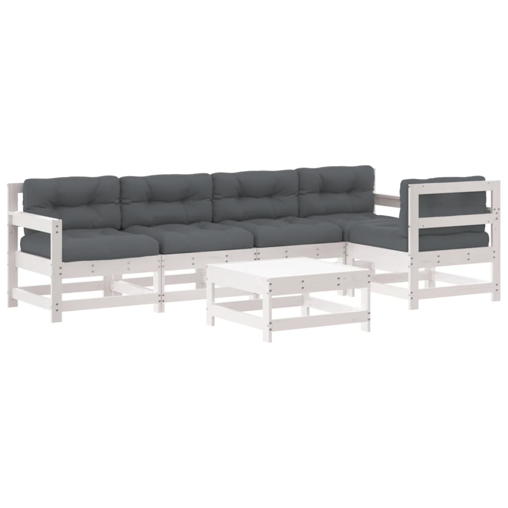 6-delige Loungeset met kussens massief hout wit is nu te koop bij PeponiXL, paradijselijk wonen!
