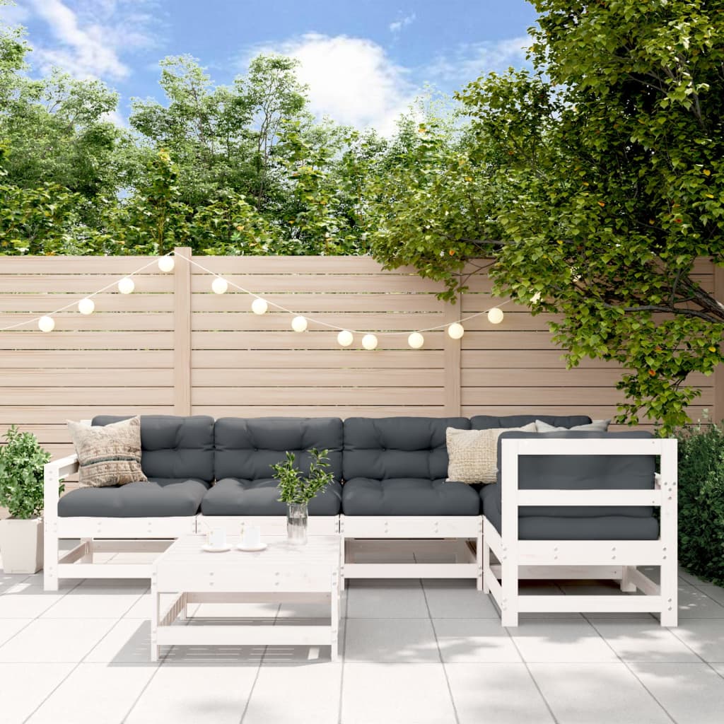 6-delige Loungeset met kussens massief hout wit is nu te koop bij PeponiXL, paradijselijk wonen!