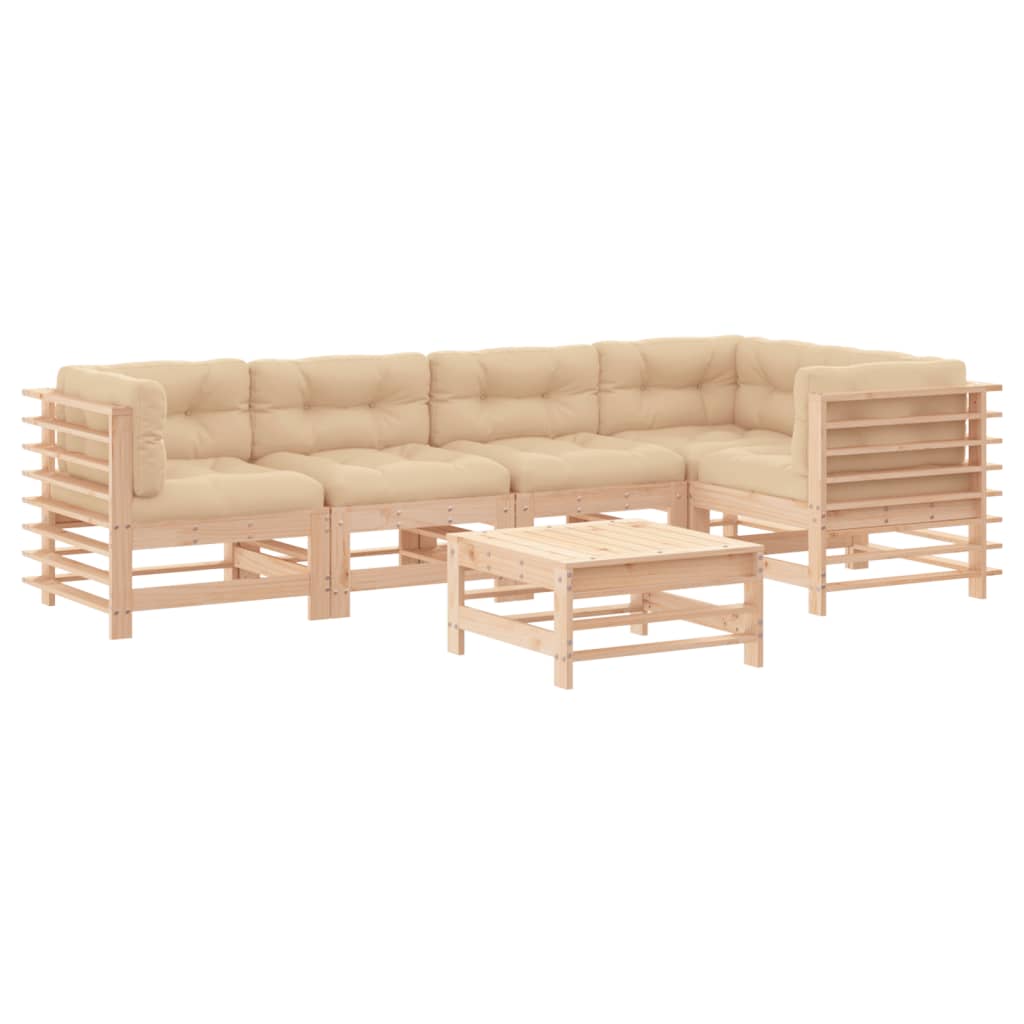 6-delige Loungeset met kussens massief hout is nu te koop bij PeponiXL, paradijselijk wonen!