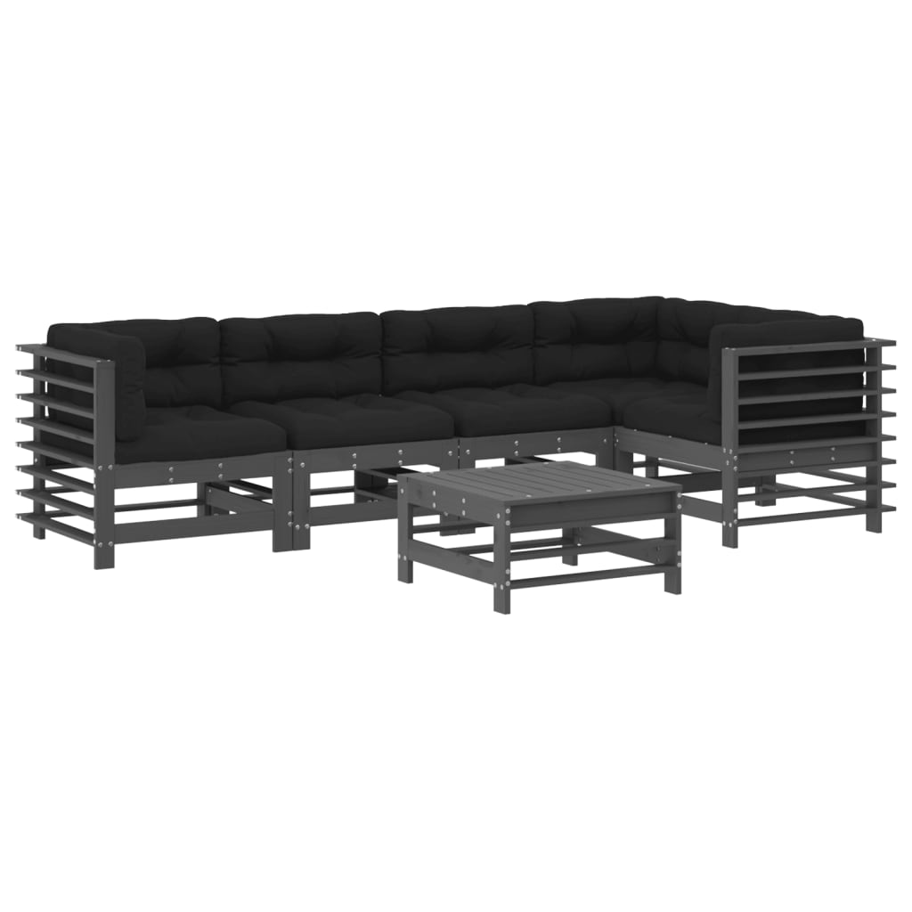 6-delige Loungeset met kussens massief hout grijs is nu te koop bij PeponiXL, paradijselijk wonen!
