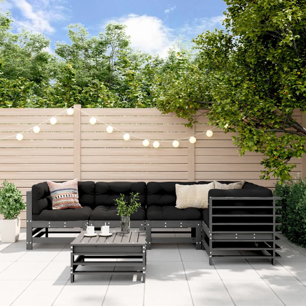 6-delige Loungeset met kussens massief hout grijs is nu te koop bij PeponiXL, paradijselijk wonen!