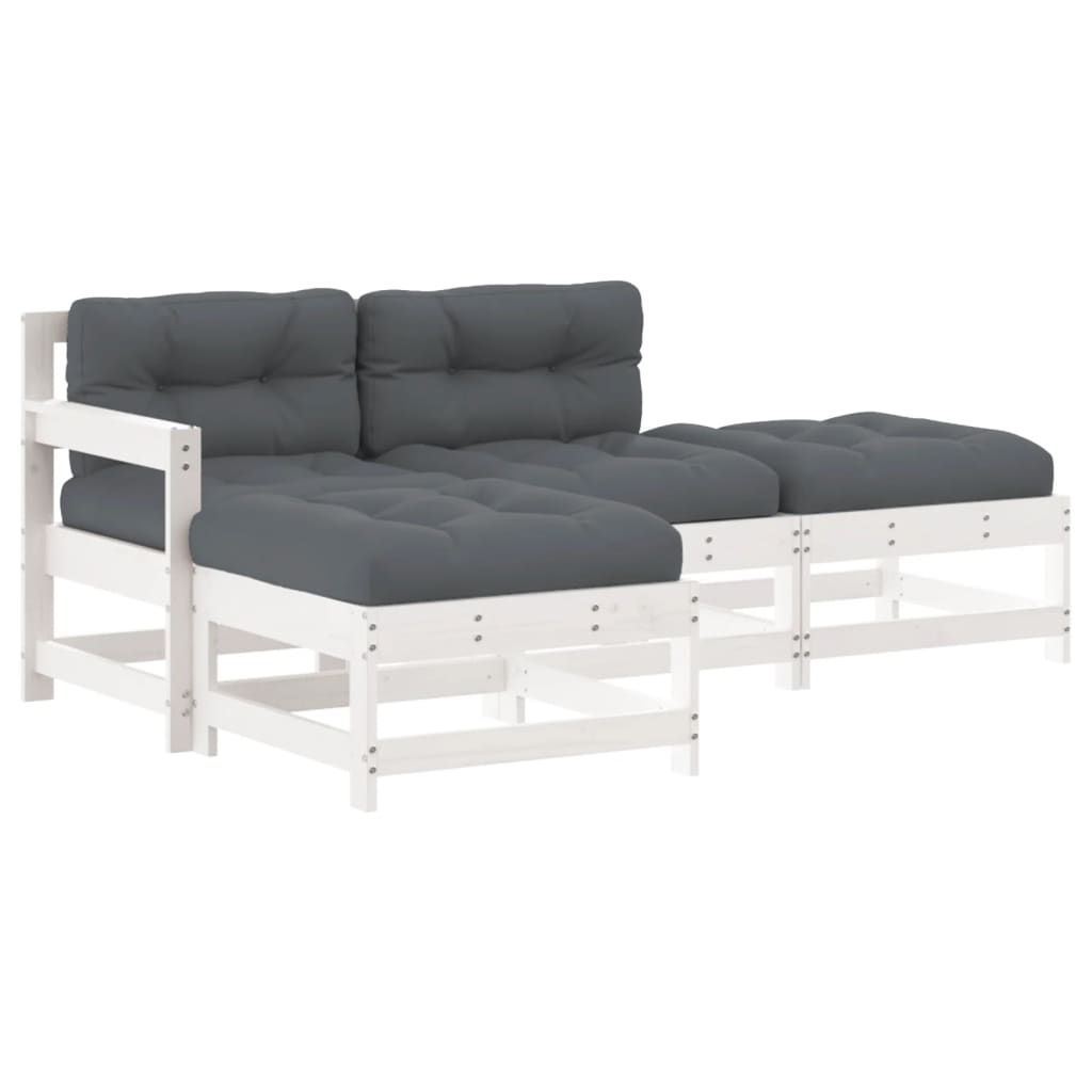4-delige Loungeset met kussens massief hout wit is nu te koop bij PeponiXL, paradijselijk wonen!