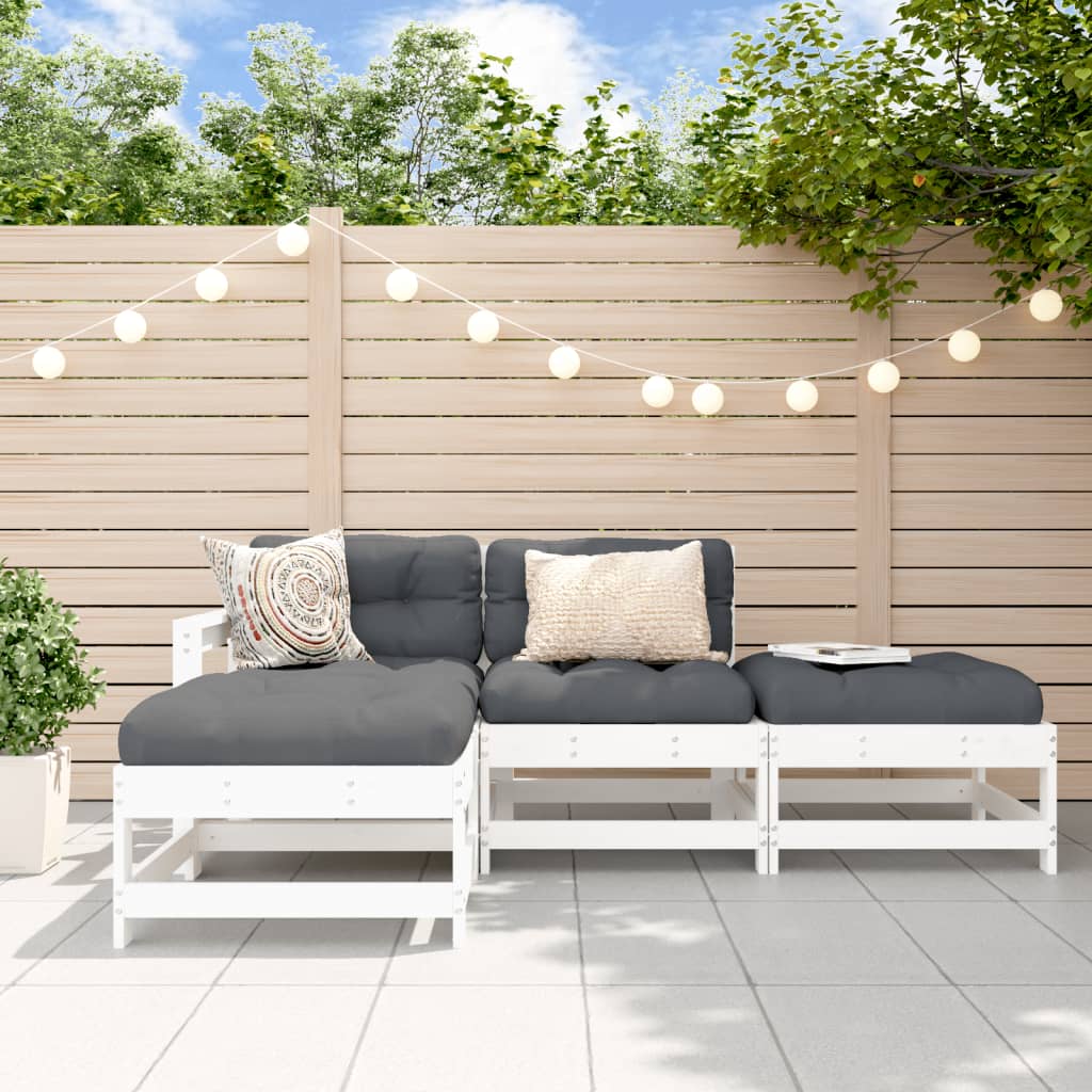 4-delige Loungeset met kussens massief hout wit is nu te koop bij PeponiXL, paradijselijk wonen!