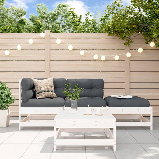 4-delige Loungeset met kussens massief hout wit is nu te koop bij PeponiXL, paradijselijk wonen!