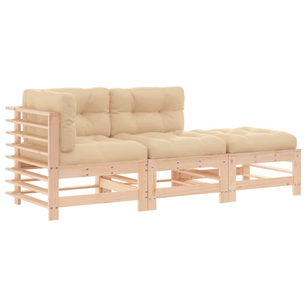 3-delige Loungeset met kussens massief hout is nu te koop bij PeponiXL, paradijselijk wonen!